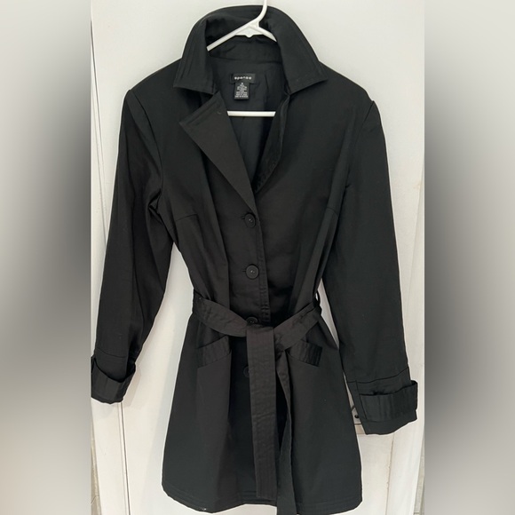 Spense Jackets & Blazers - Spense Black Belted Dress Trench Single Breasted Coat Size M